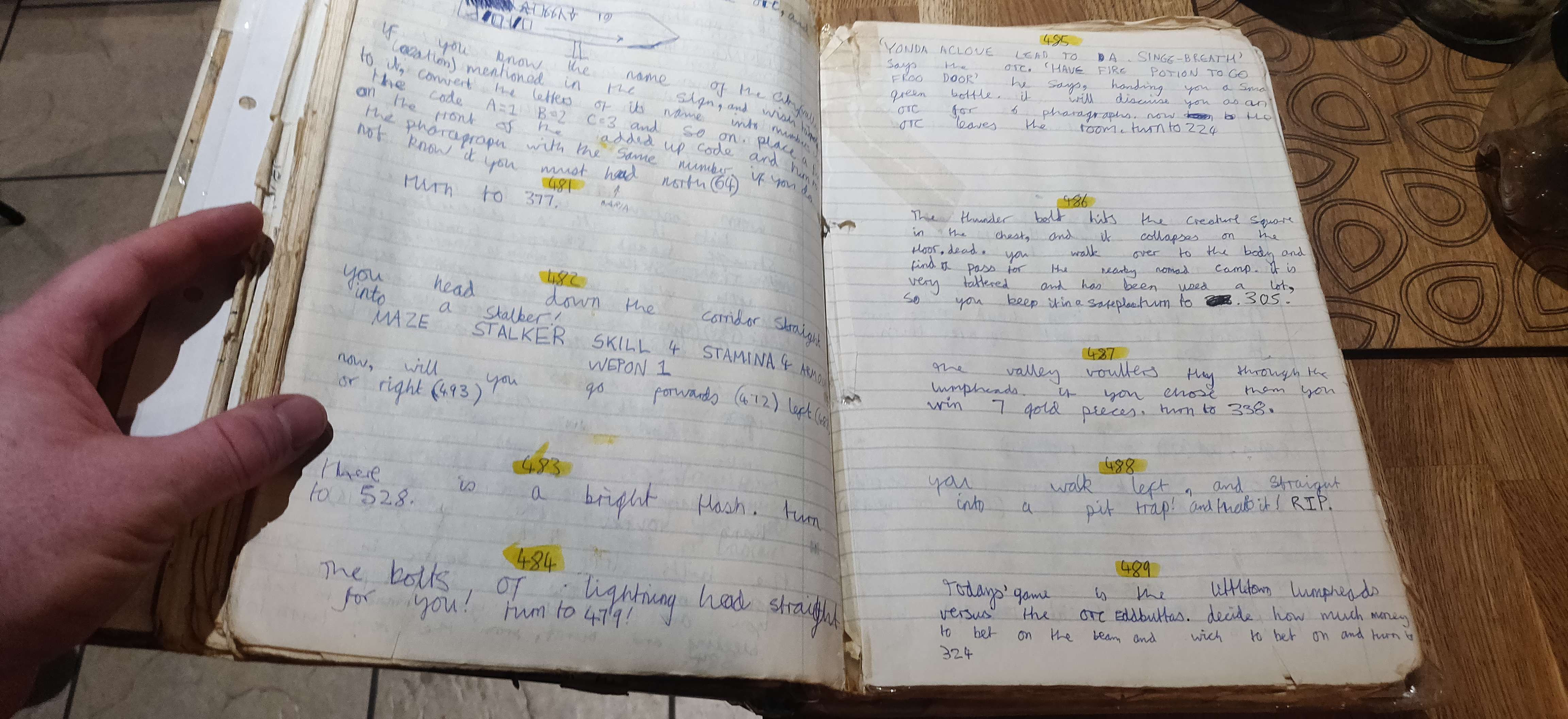 Original A4 notebook, hand-numbered passages with maze paths and margin notes Original A4 notebook, hand-numbered passages with maze paths and margin notes